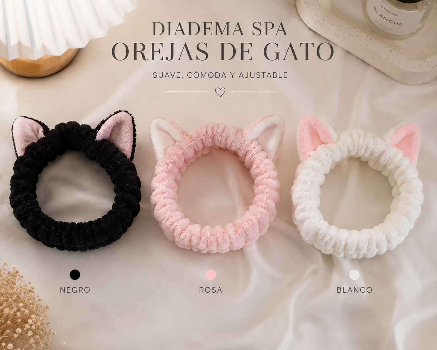 Diadema Spa Orejas de Gato | Banda de Maquillaje Suave y Ajustable