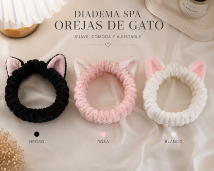 Diadema Spa Orejas de Gato | Banda de Maquillaje Suave y Ajustable