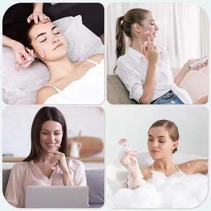 Set Facial Gua Sha + Rodillo de Cuarzo Rosa | Masajeador Reafirmante y Antiinflamación