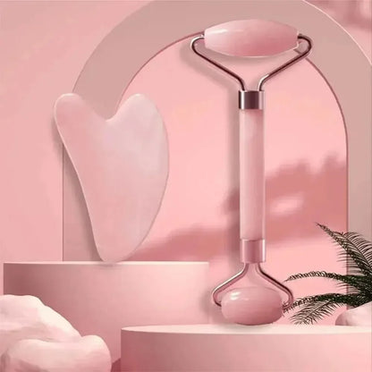 Set Facial Gua Sha + Rodillo de Cuarzo Rosa | Masajeador Reafirmante y Antiinflamación