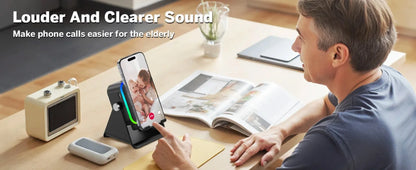 Soporte Cargador Inalámbrico 5 en 1 con Altavoz Bluetooth y Luz LED | Compatible con iPhone y Android