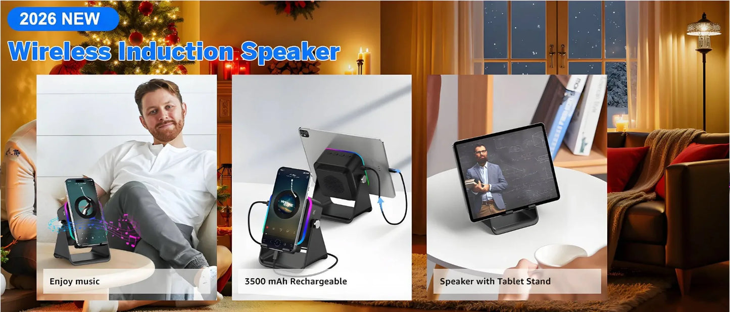 Soporte Cargador Inalámbrico 5 en 1 con Altavoz Bluetooth y Luz LED | Compatible con iPhone y Android