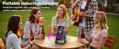 Soporte Cargador Inalámbrico 5 en 1 con Altavoz Bluetooth y Luz LED | Compatible con iPhone y Android