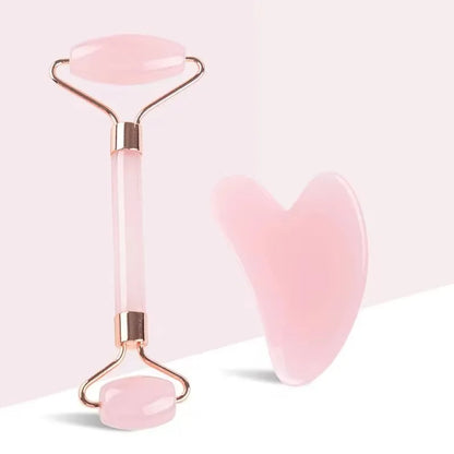 Set Facial Gua Sha + Rodillo de Cuarzo Rosa | Masajeador Reafirmante y Antiinflamación