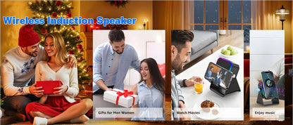 Soporte Cargador Inalámbrico 5 en 1 con Altavoz Bluetooth y Luz LED | Compatible con iPhone y Android