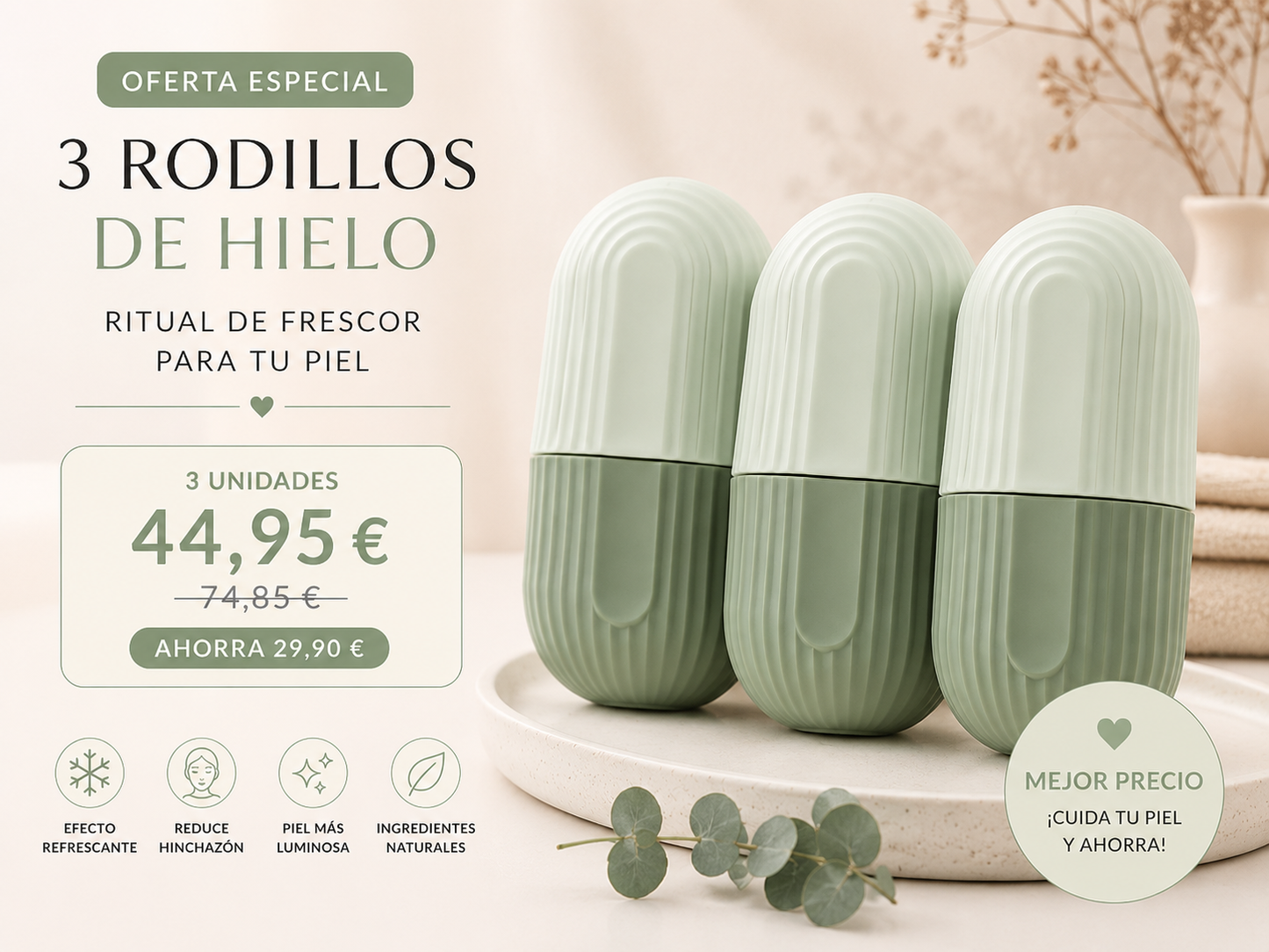Rodillo Facial de Hielo Kireva | Reduce Bolsas, Reafirma y Revitaliza tu Piel
