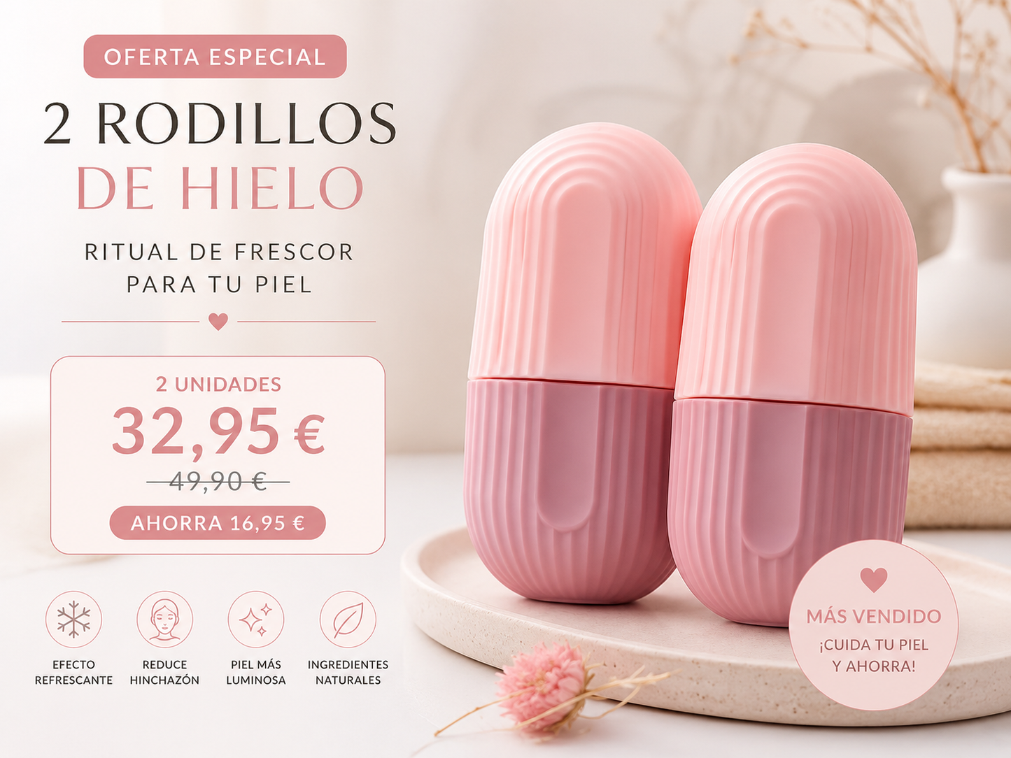 Rodillo Facial de Hielo Kireva | Reduce Bolsas, Reafirma y Revitaliza tu Piel